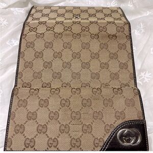 Vintage Gucci Canvas Continental CG Brown Trifold Wallet Clutch